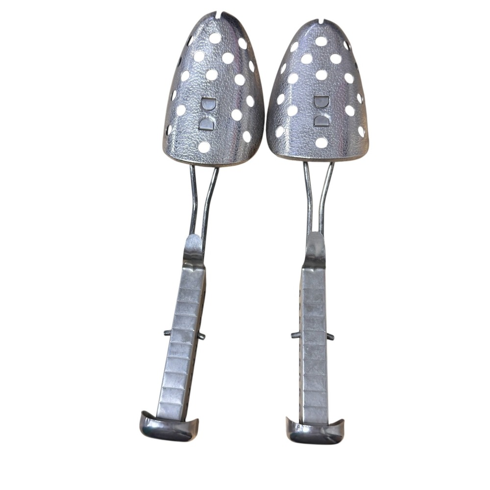 EKCO Adjustable Metal Shoe Trees Perforated Silver Tone Pair Vintage 10"
